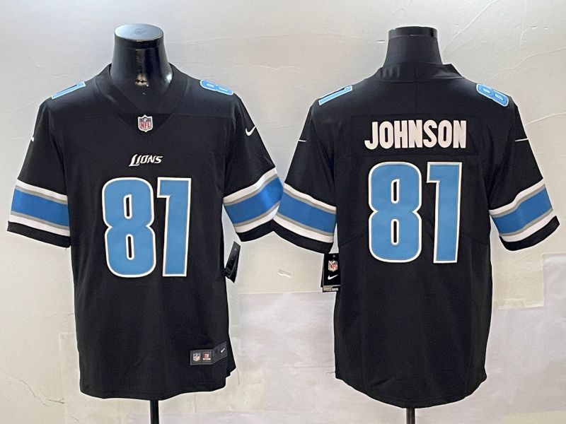 Men Detroit Lions 81 Johnson Black Second generation 2024 Nike Limited NFL Jersey style 1